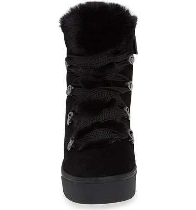 Shop Jslides Whitney Faux Fur Trim High Top Sneaker In Black Suede