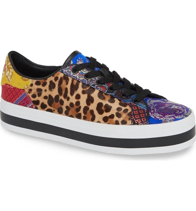 Shop Alice And Olivia Ezra Genuine Calf Hair Flatform Sneaker In Multicolor Leopard