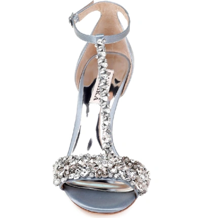 Shop Badgley Mischka Crystal Embellished Sandal In Canal Blue Satin