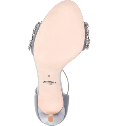 Shop Badgley Mischka Crystal Embellished Sandal In Canal Blue Satin