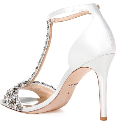 Shop Badgley Mischka Crystal Embellished Sandal In Soft White Satin