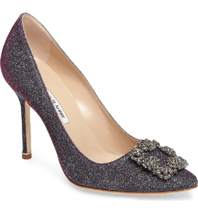 Shop Manolo Blahnik Hangisi Jeweled Pointed Toe Pump In Midnight