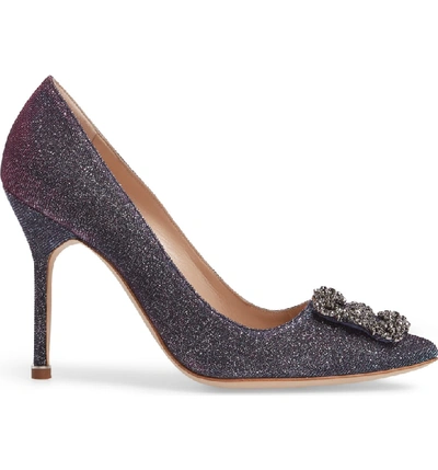 Shop Manolo Blahnik Hangisi Jeweled Pointed Toe Pump In Midnight