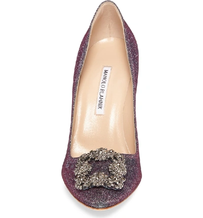 Shop Manolo Blahnik Hangisi Jeweled Pointed Toe Pump In Midnight