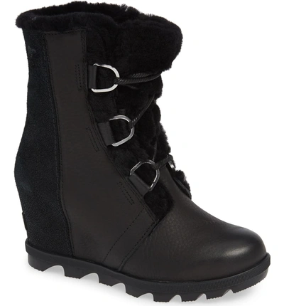 Shop Sorel Joan Of Arctic Ii Lux Wedge Genuine Shearling Bootie In Black