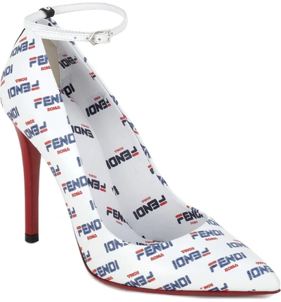 Fendi X Fila Mania Logo Ankle Strap Pump In White | ModeSens