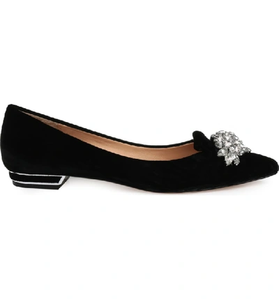 Shop Badgley Mischka Valeria Crystal Embellished Flat In Black Velvet