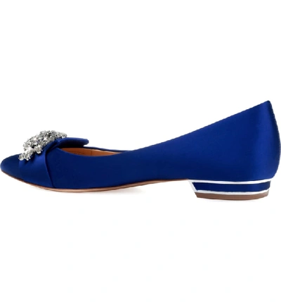 Shop Badgley Mischka Valeria Crystal Embellished Flat In Satin Blue