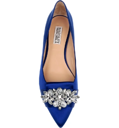 Shop Badgley Mischka Valeria Crystal Embellished Flat In Satin Blue