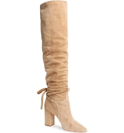 Shop Aquazzura Milano Slouchy Knee High Boot In Taupe