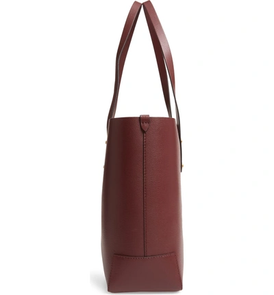 Shop Burberry Embossed Crest Small Leather Tote In Burgundy