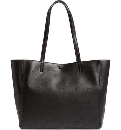 Shop Stella Mccartney Small Logo Faux Leather Tote - Black
