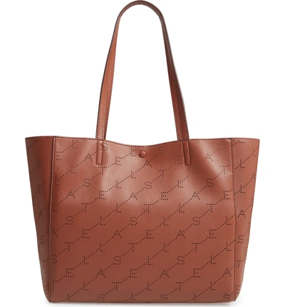 Shop Stella Mccartney Small Logo Faux Leather Tote - Brown In Cinnamon
