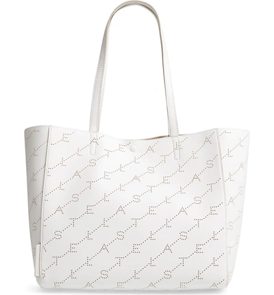 Shop Stella Mccartney Small Logo Faux Leather Tote - White In Optical White