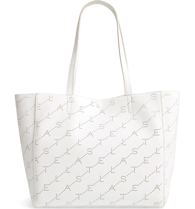 Shop Stella Mccartney Small Logo Faux Leather Tote - White In Optical White