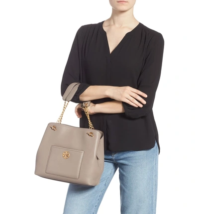 Shop Tory Burch Small Chelsea Leather Tote In Gray Heron