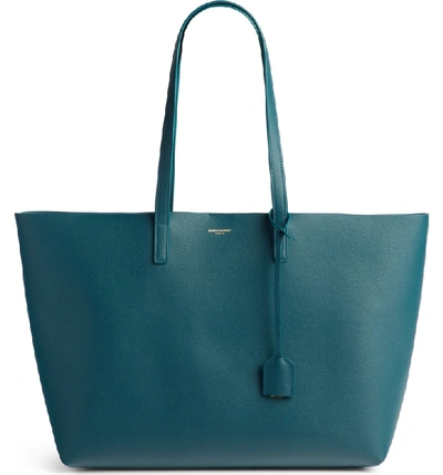 Shop Saint Laurent 'shopping' Leather Tote - Blue/green In Dark Turquoise