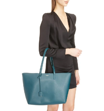 Shop Saint Laurent 'shopping' Leather Tote - Blue/green In Dark Turquoise