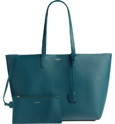 Shop Saint Laurent 'shopping' Leather Tote - Blue/green In Dark Turquoise