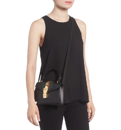 Shop Gucci Mini Top Handle Leather Shoulder Bag In 8639 Nero/vrv