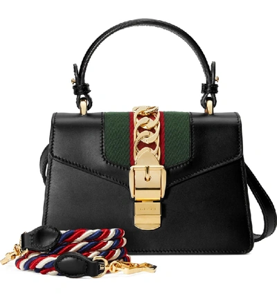 Shop Gucci Mini Top Handle Leather Shoulder Bag In 8639 Nero/vrv