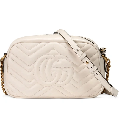 Shop Gucci Small Gg 2.0 Matelasse Leather Camera Bag In Mystic White/ Mystic White