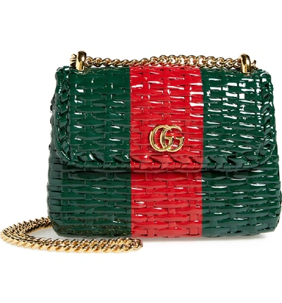 Shop Gucci Small Linea Cestino Glazed Wicker Shoulder Bag In Verde Rosso Verde