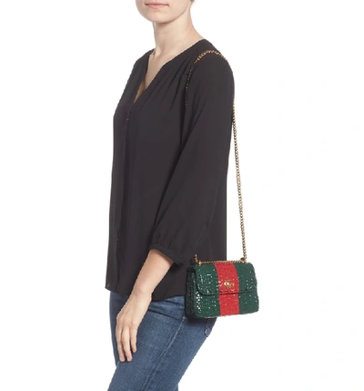 Shop Gucci Small Linea Cestino Glazed Wicker Shoulder Bag In Verde Rosso Verde