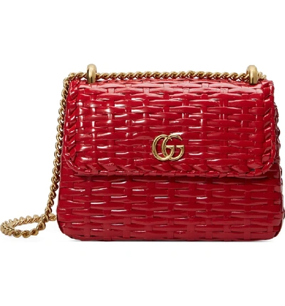 Shop Gucci Small Linea Cestino Glazed Wicker Shoulder Bag - Red In Rosso