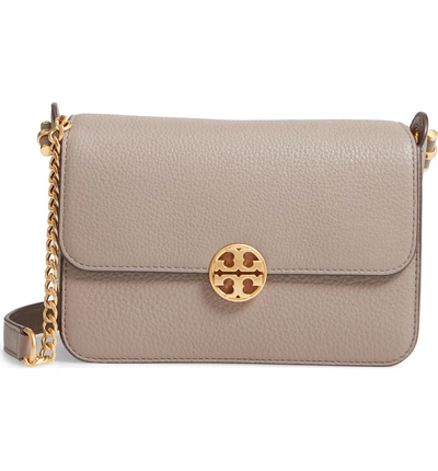 Shop Tory Burch Chelsea Leather Crossbody Bag - Grey In Gray Heron