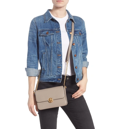 Shop Tory Burch Chelsea Leather Crossbody Bag - Grey In Gray Heron