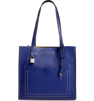 Shop Marc Jacobs The Grind Medium Leather Tote - Blue In Academy Blue