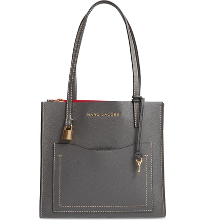 Shop Marc Jacobs The Grind Medium Leather Tote - Grey In Forged Iron
