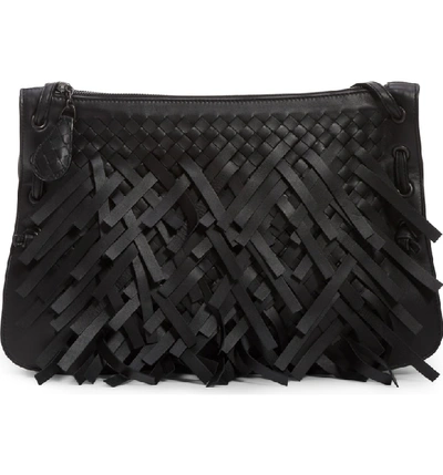 Shop Bottega Veneta Medium Intrecciato Fringe Leather Crossbody Bag - Black In Nero