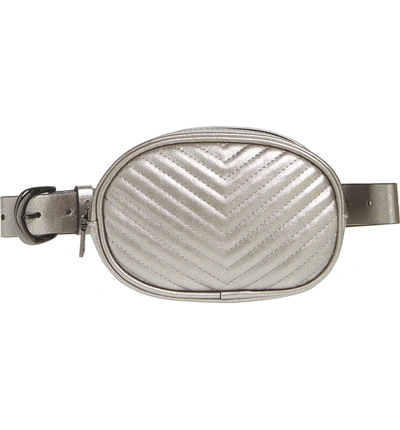 Shop Steve Madden Chevron Quilted Metallic Faux Leather Belt Bag - Metallic In Pewter