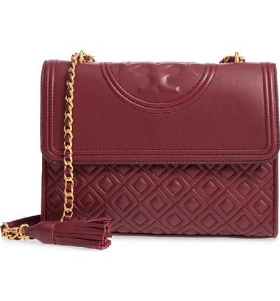 Shop Tory Burch Fleming Leather Convertible Shoulder Bag - Red In Imperial Garnet