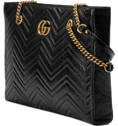 Shop Gucci Gg 2.0 Matelasse Medium Leather East/west Tote Bag In Nero/ Nero