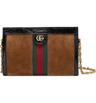 Shop Gucci Small Linea Chain Shoulder Bag In Nocciola/ Nero/ Vert Red Vert