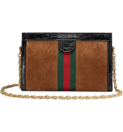 Shop Gucci Small Linea Chain Shoulder Bag In Nocciola/ Nero/ Vert Red Vert