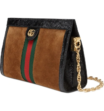 Shop Gucci Small Linea Chain Shoulder Bag In Nocciola/ Nero/ Vert Red Vert