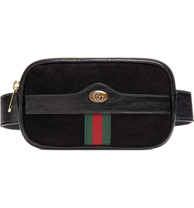 Shop Gucci Ophidia Suede & Leather Belt Bag - Black In Nero/ Vert/ Red