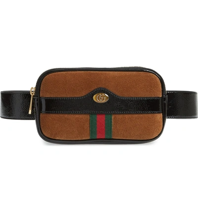 Shop Gucci Ophidia Suede & Leather Belt Bag In Nocciola/ Nero/ Vert Red Vert