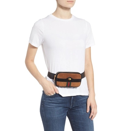 Shop Gucci Ophidia Suede & Leather Belt Bag In Nocciola/ Nero/ Vert Red Vert