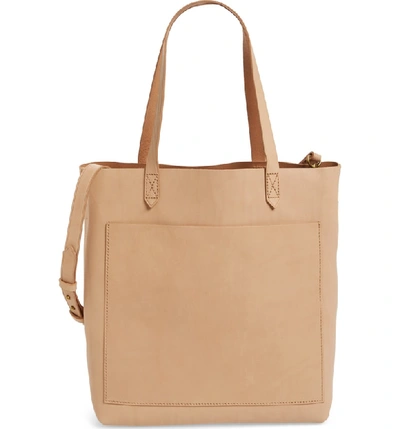 Shop Madewell Medium Leather Transport Tote In Linen