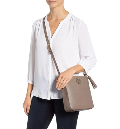 Shop Tory Burch Mcgraw Leather Crossbody Tote In Silver Maple