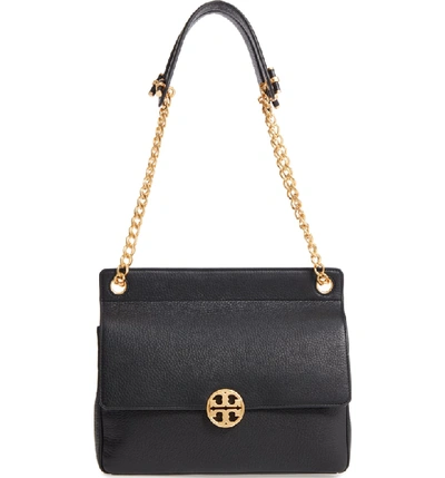 Shop Tory Burch Chelsea Flap Leather Shoulder Bag - Black In Black Core