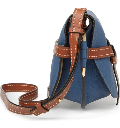 Shop Loewe Gate Small Leather Crossbody Bag - Blue In Varsity Blue/ Pecan