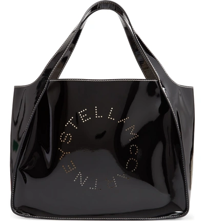 Shop Stella Mccartney Small Logo Faux Leather Tote - Black