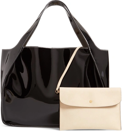 Shop Stella Mccartney Small Logo Faux Leather Tote - Black