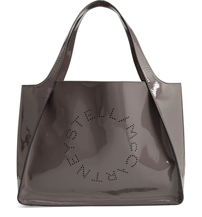 Shop Stella Mccartney Small Logo Faux Leather Tote - Black In Caviar
